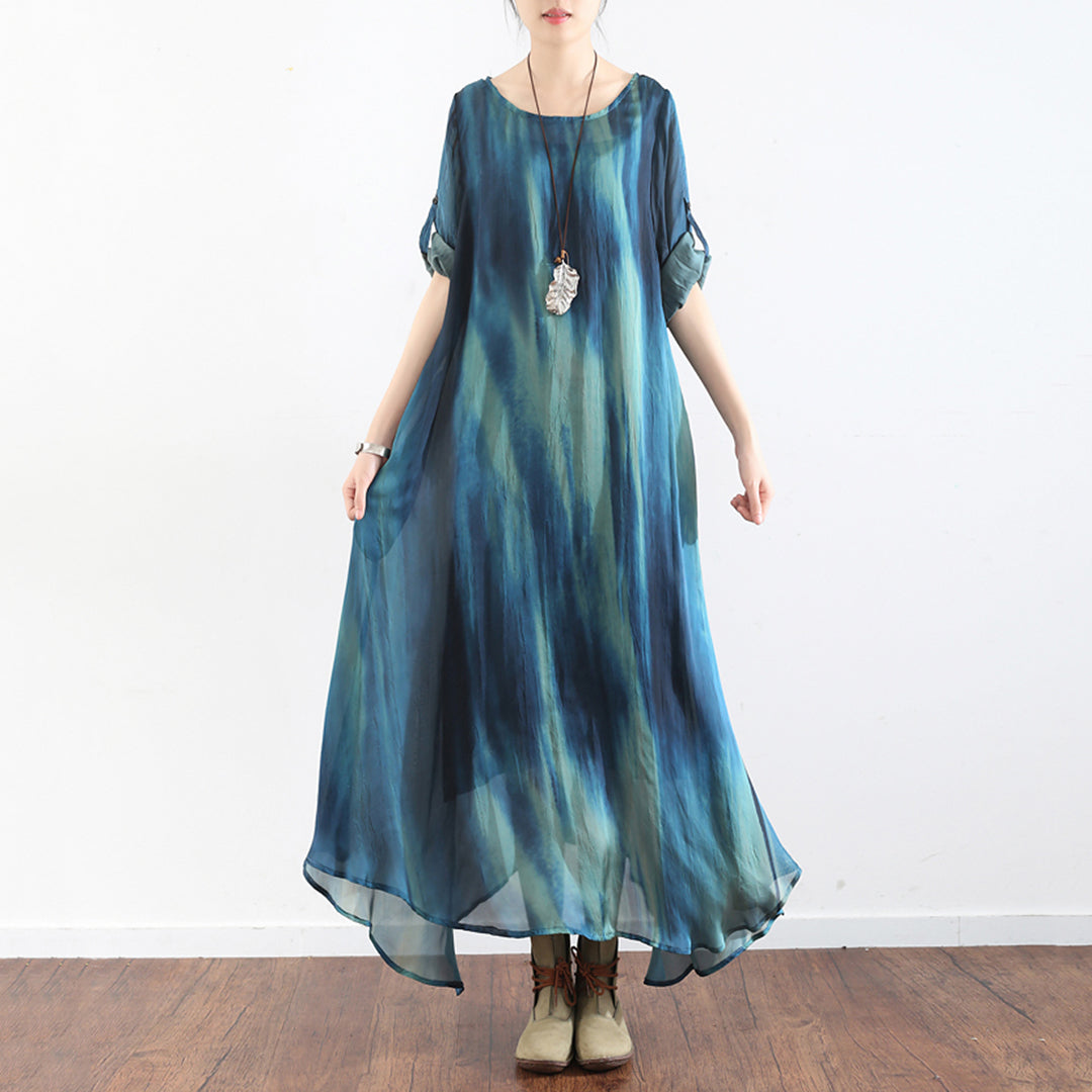 Blue Gradient 3/4 Sleeve Dress - Luckyback