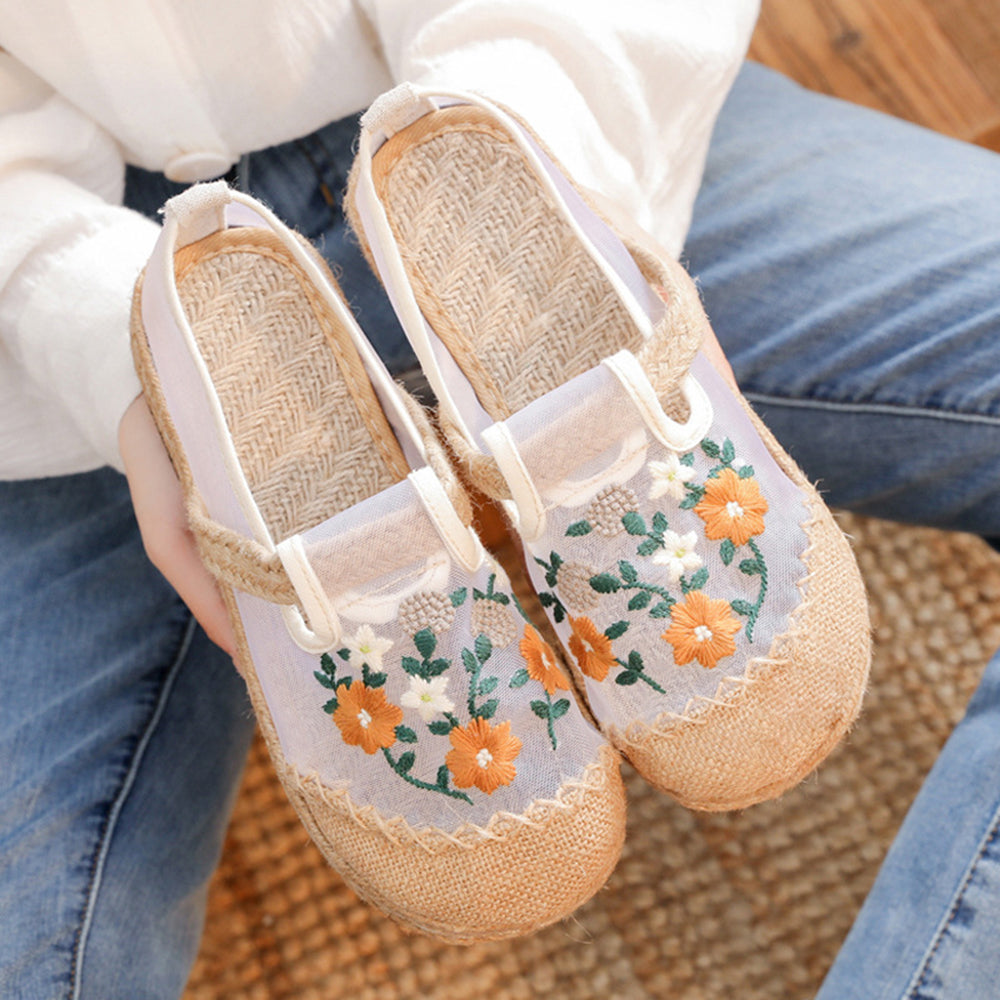 Breathable Mesh Embroidered Women Shoes Slippers