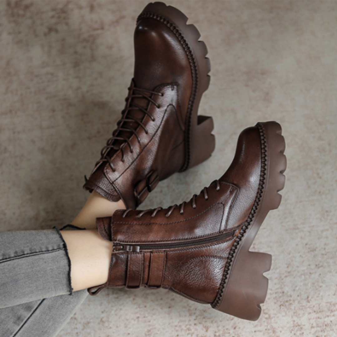 British Style Buckle Mid-Calf Boots - Luckyback