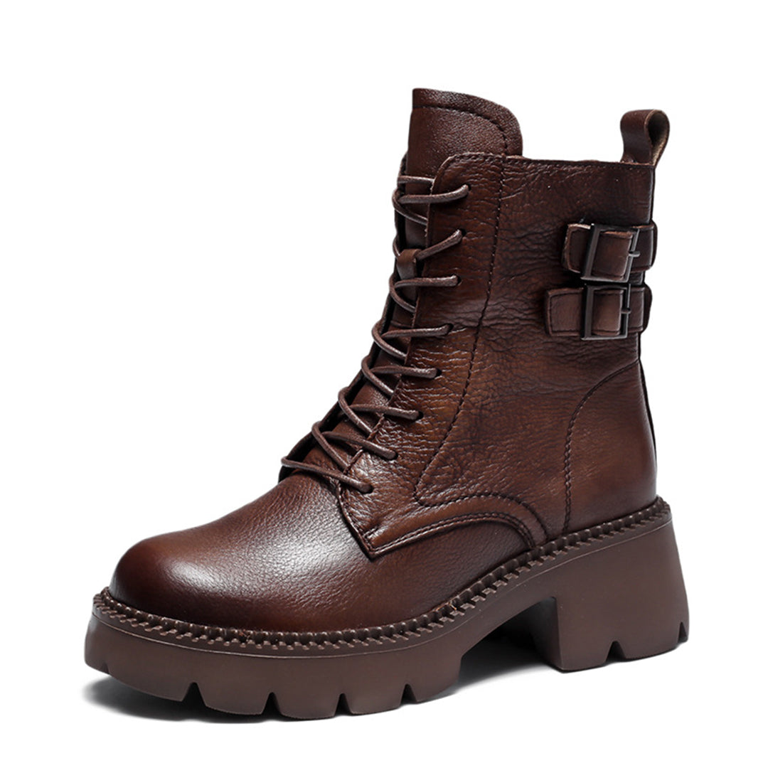 British Style Buckle Mid-Calf Boots - Luckyback