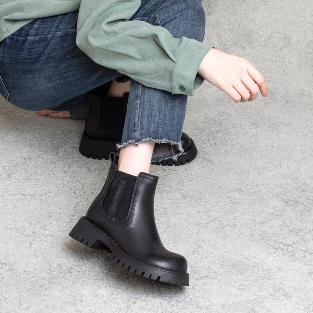 British Style Cowhide Elastic Martin Boots