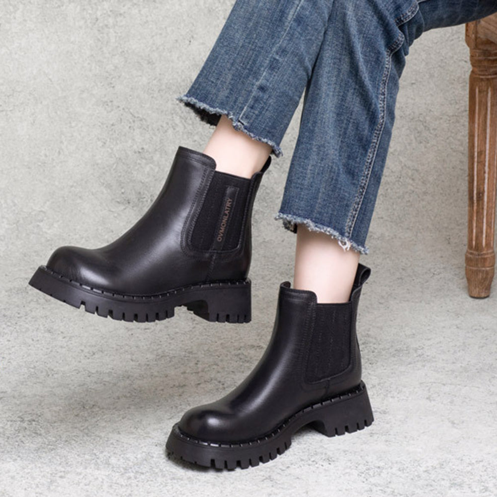 British Style Cowhide Elastic Martin Boots