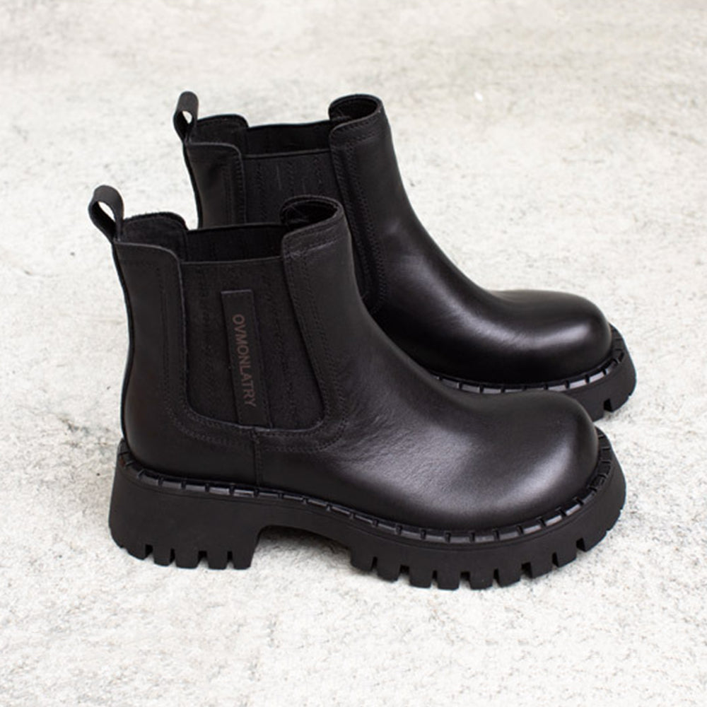 British Style Cowhide Elastic Martin Boots