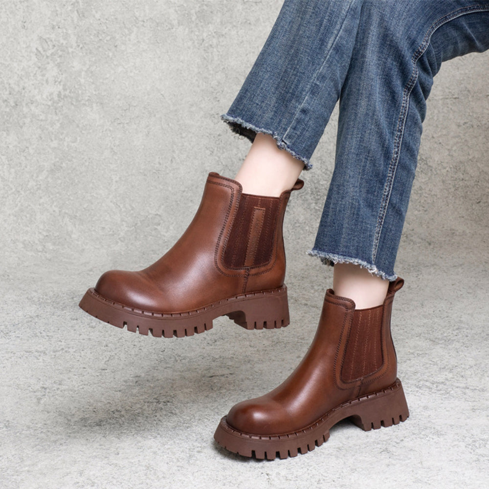 British Style Cowhide Elastic Martin Boots