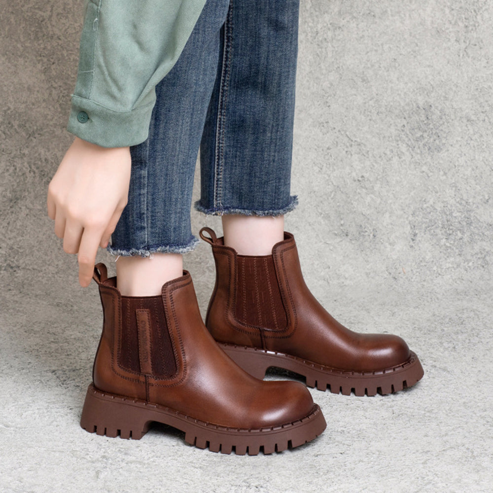 British Style Cowhide Elastic Martin Boots