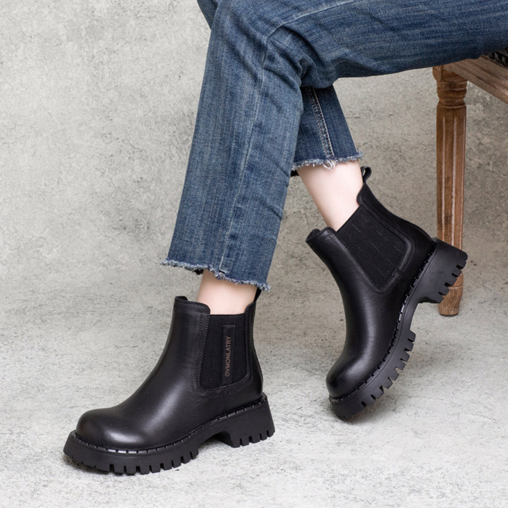 British Style Cowhide Elastic Martin Boots