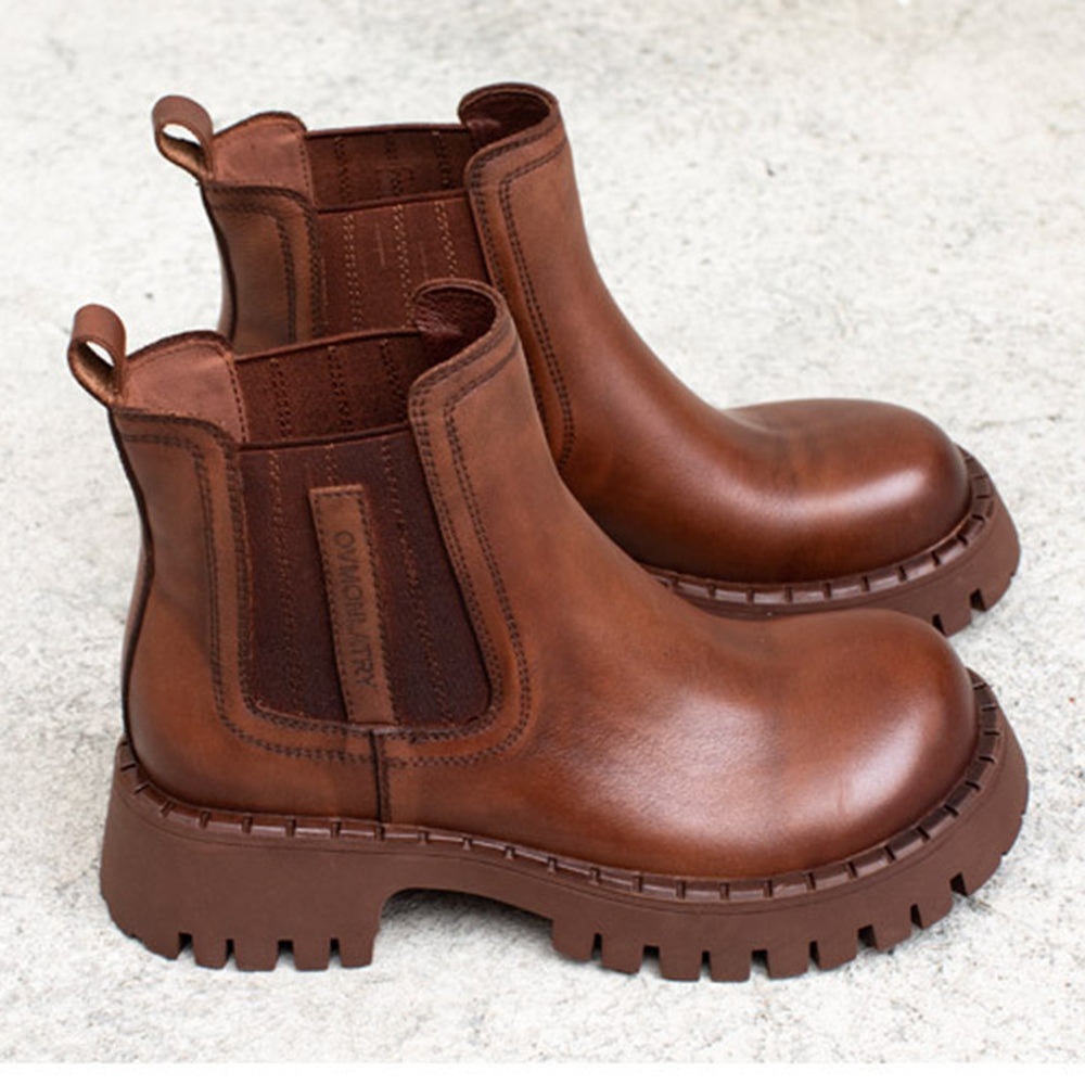 British Style Cowhide Elastic Martin Boots