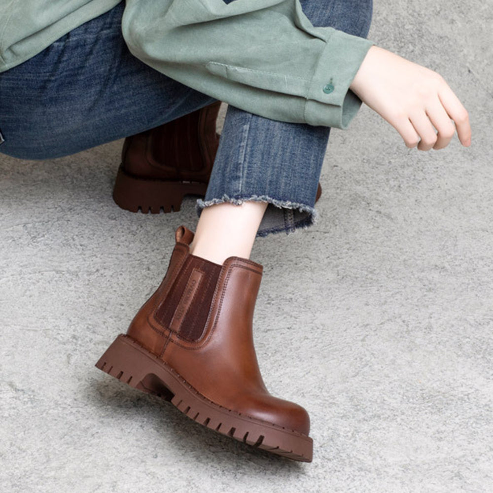 British Style Cowhide Elastic Martin Boots