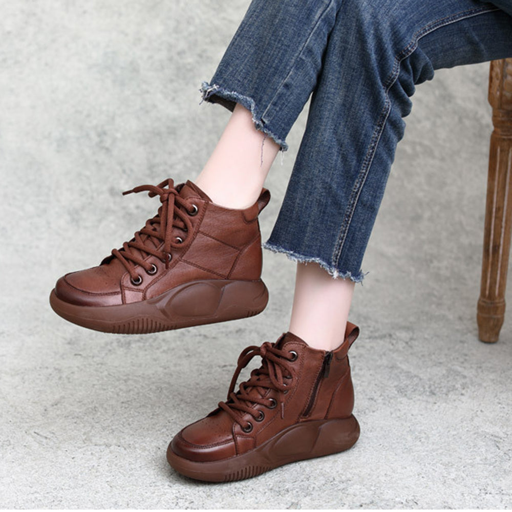 British Style Cowhide Round Toe Ankle Boots