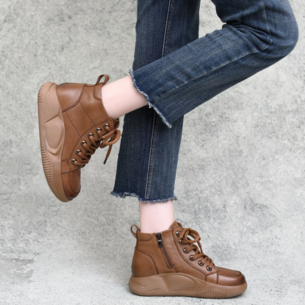 British Style Cowhide Round Toe Ankle Boots