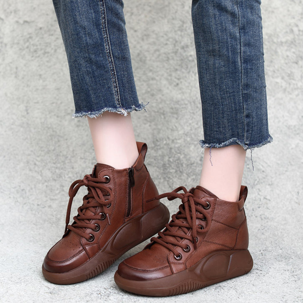 British Style Cowhide Round Toe Ankle Boots