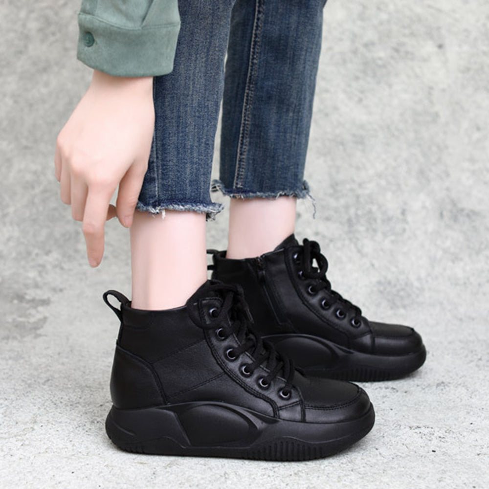 British Style Cowhide Round Toe Ankle Boots