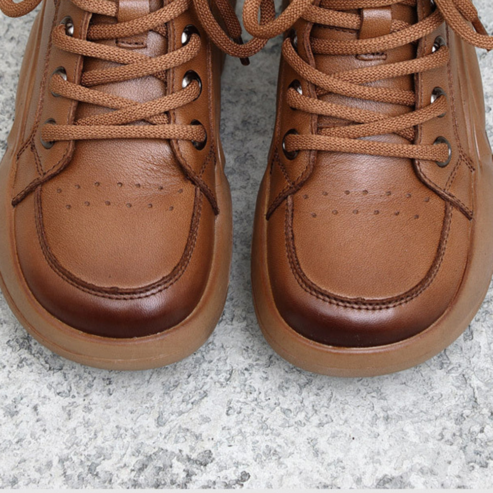 British Style Cowhide Round Toe Ankle Boots