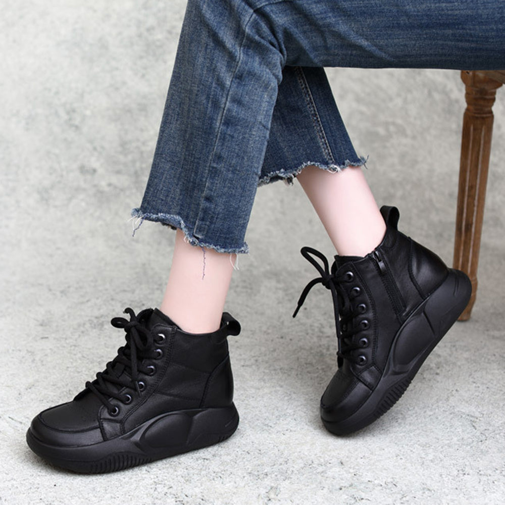 British Style Cowhide Round Toe Ankle Boots