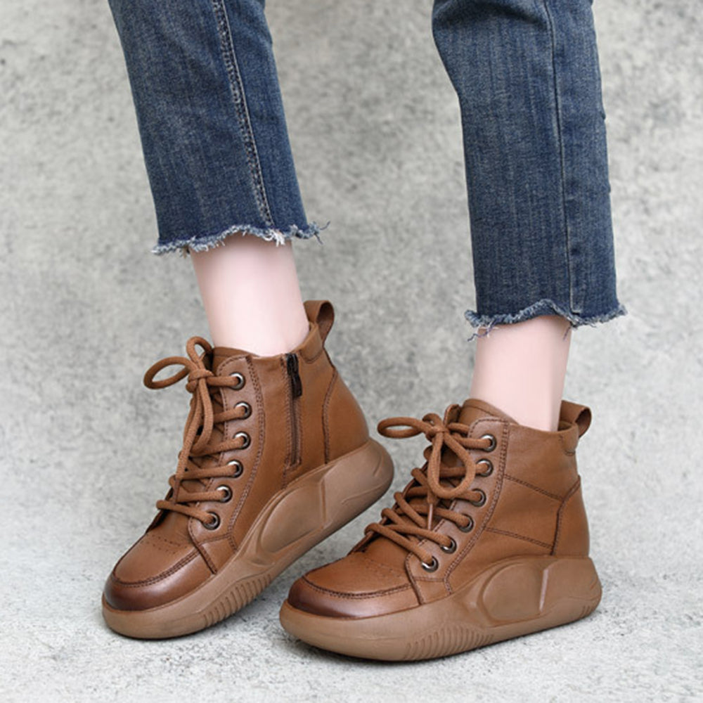 British Style Cowhide Round Toe Ankle Boots