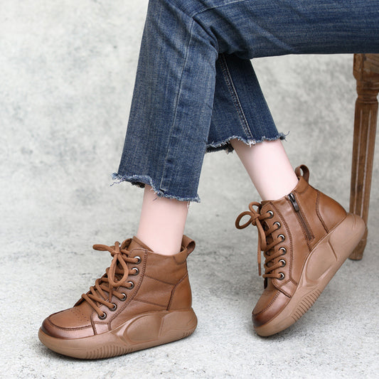 British Style Cowhide Round Toe Ankle Boots