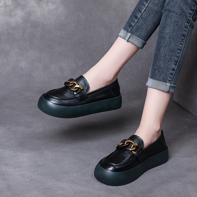 British Style Flatform Leather Shoes - Luckyback