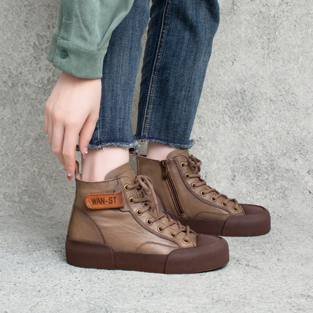 British Style Round Toe Lace-up Soft Boots