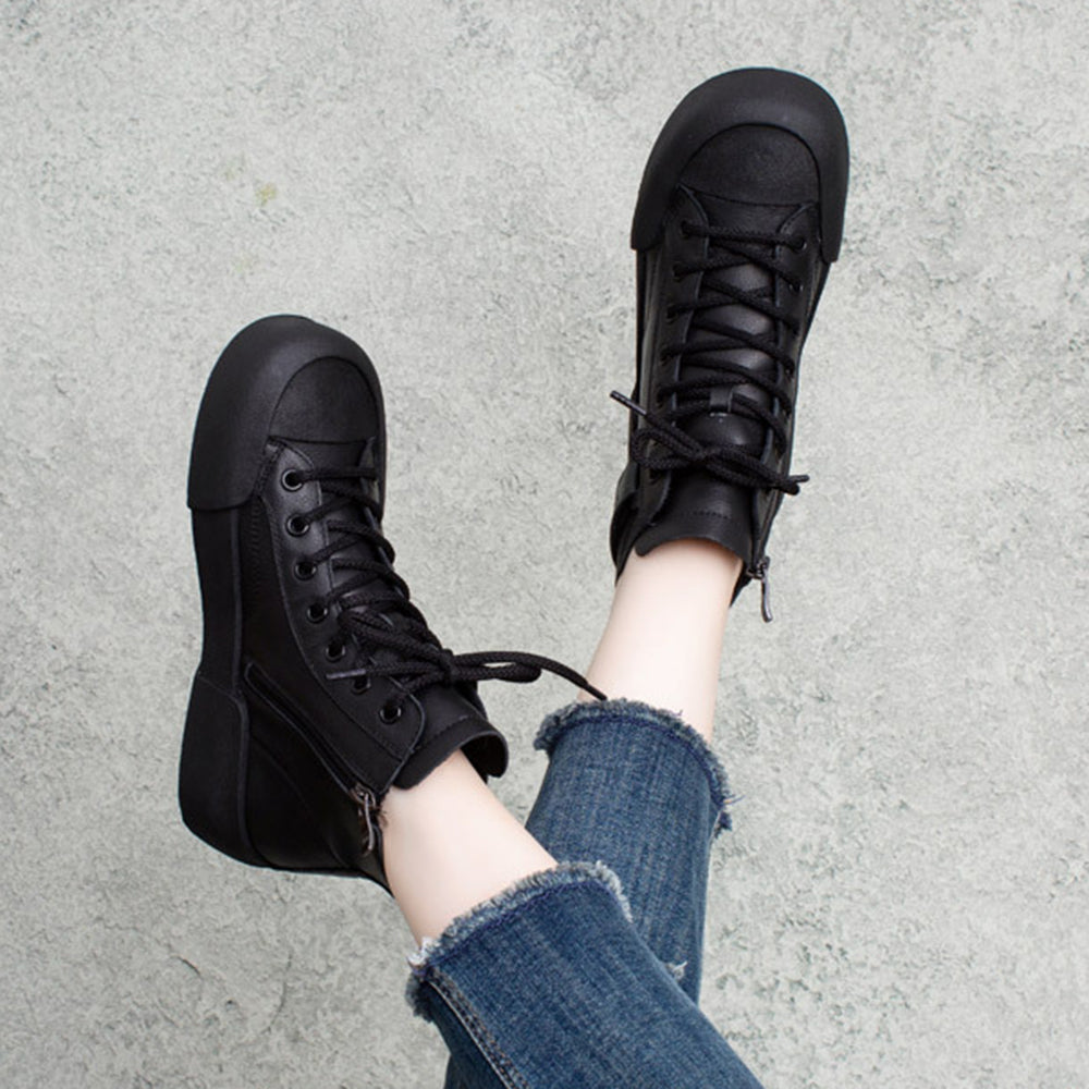 British Style Round Toe Lace-up Soft Boots