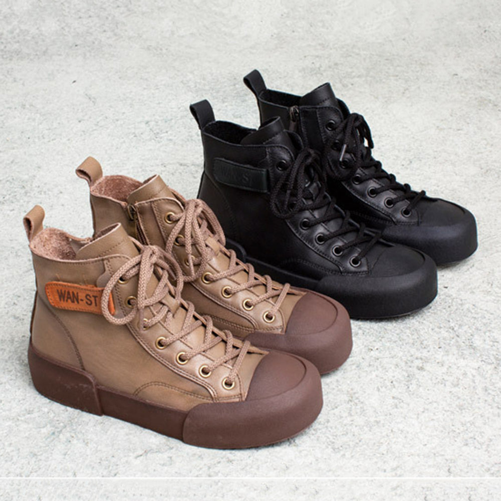 British Style Round Toe Lace-up Soft Boots