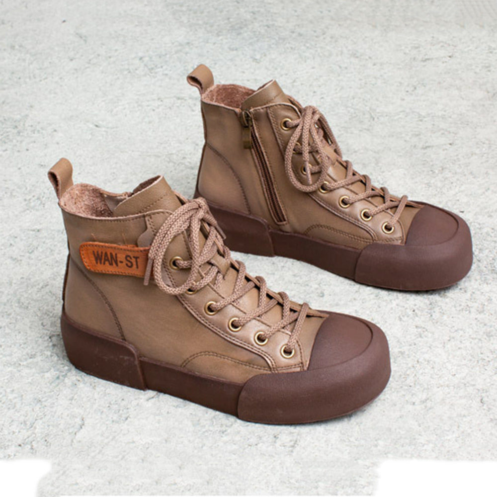 British Style Round Toe Lace-up Soft Boots