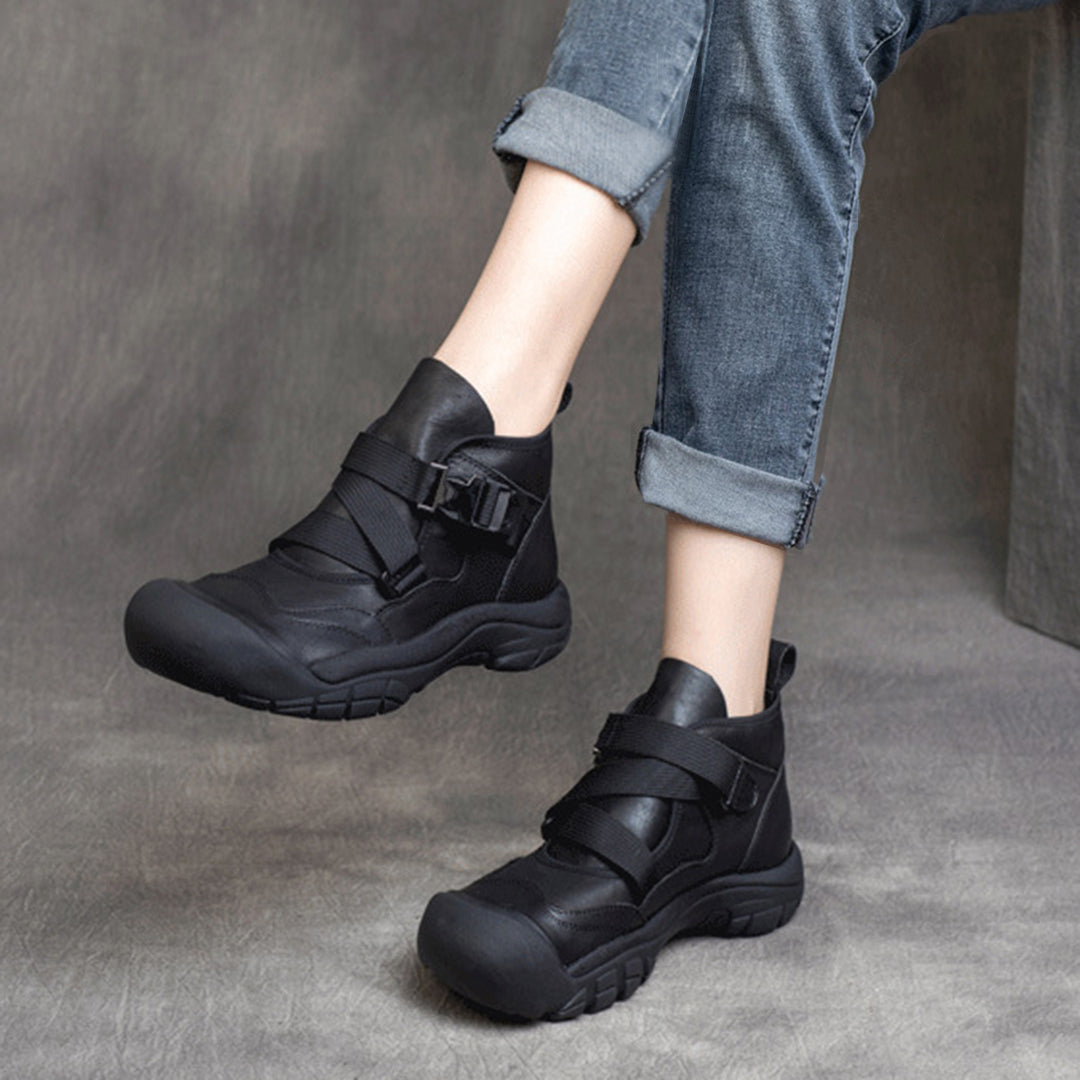 Buckle Accents Casual Leather Shoes - Luckyback