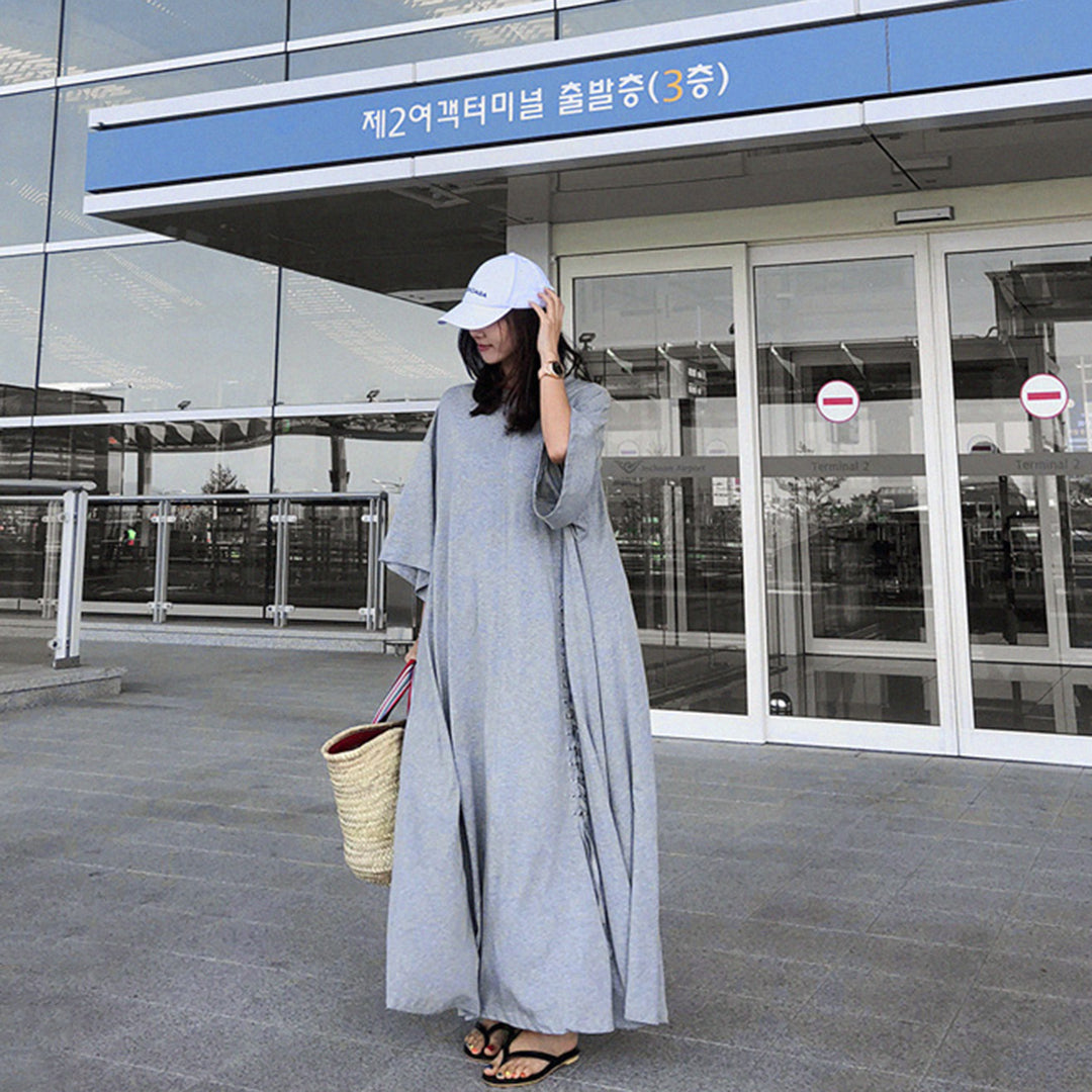 Casual Lace Up Loose Fit Maxi Dress - Luckyback