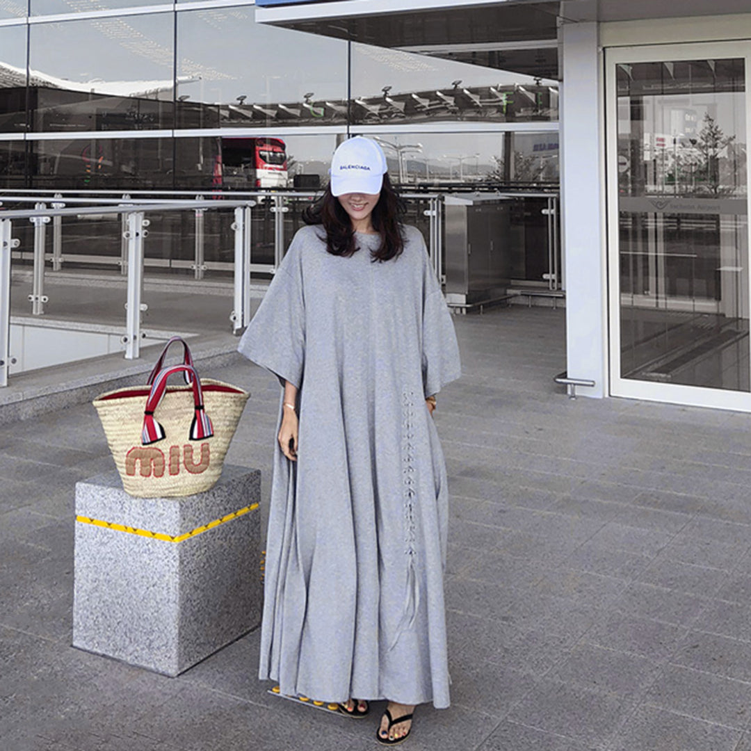 Casual Lace Up Loose Fit Maxi Dress - Luckyback