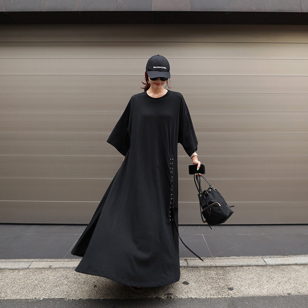 Casual Lace Up Loose Fit Maxi Dress - Luckyback