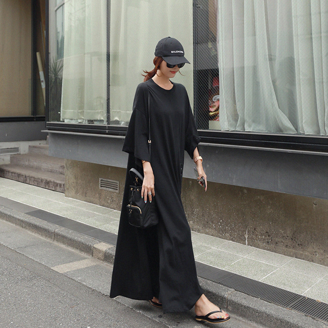 Casual Lace Up Loose Fit Maxi Dress - Luckyback