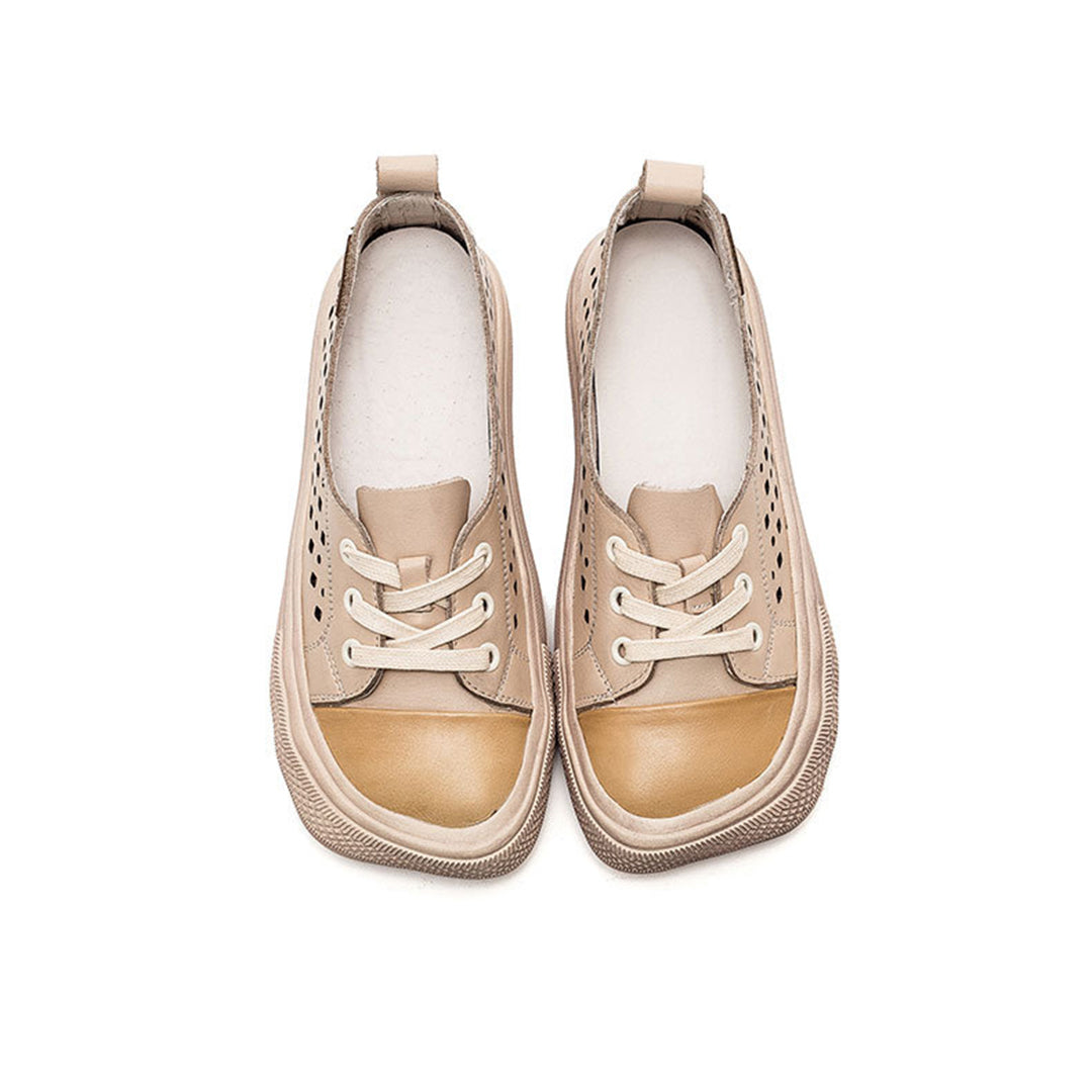 Color-Block Eyelets Casual Flats Shoes - Luckyback