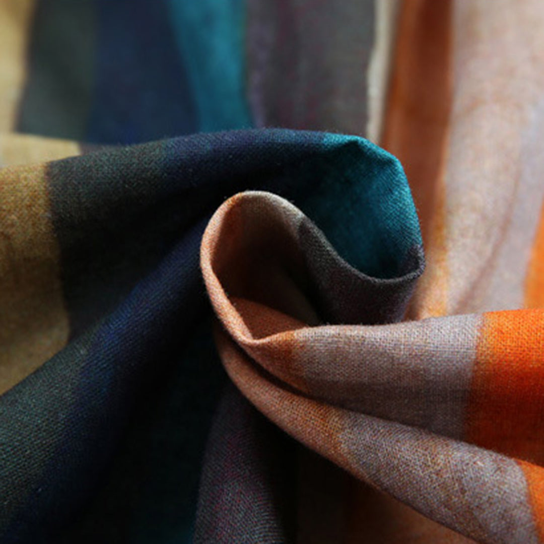 Colorful Striped Linen Midi Skirt - Luckyback