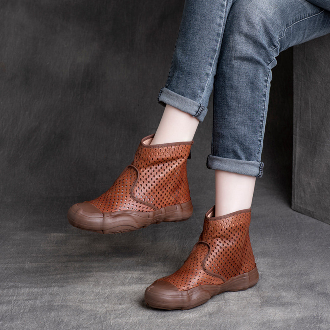 Cowhide Hollow-Out Martin Boots Single Sandals With Zippers