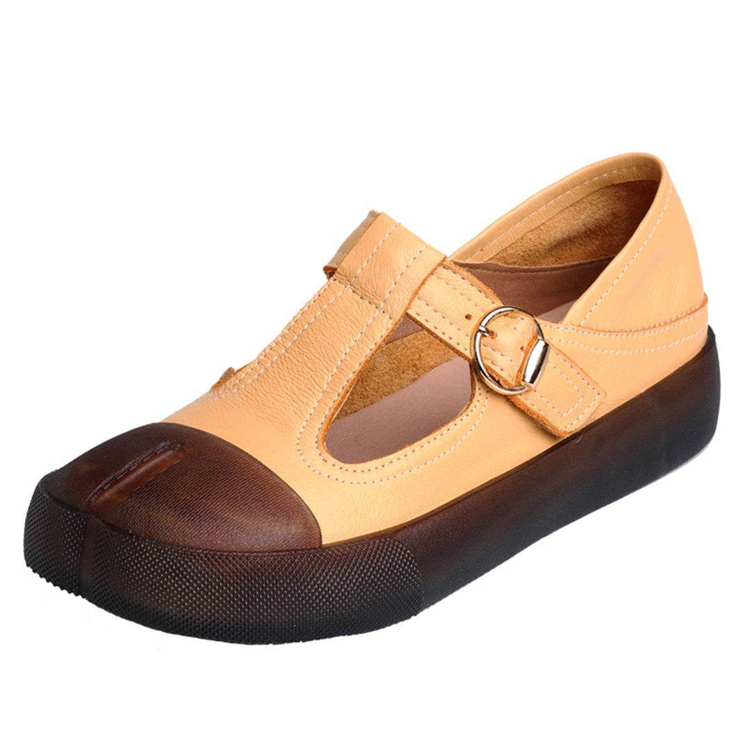 Cowhide Velcro Square Toe Shoes With Buckle