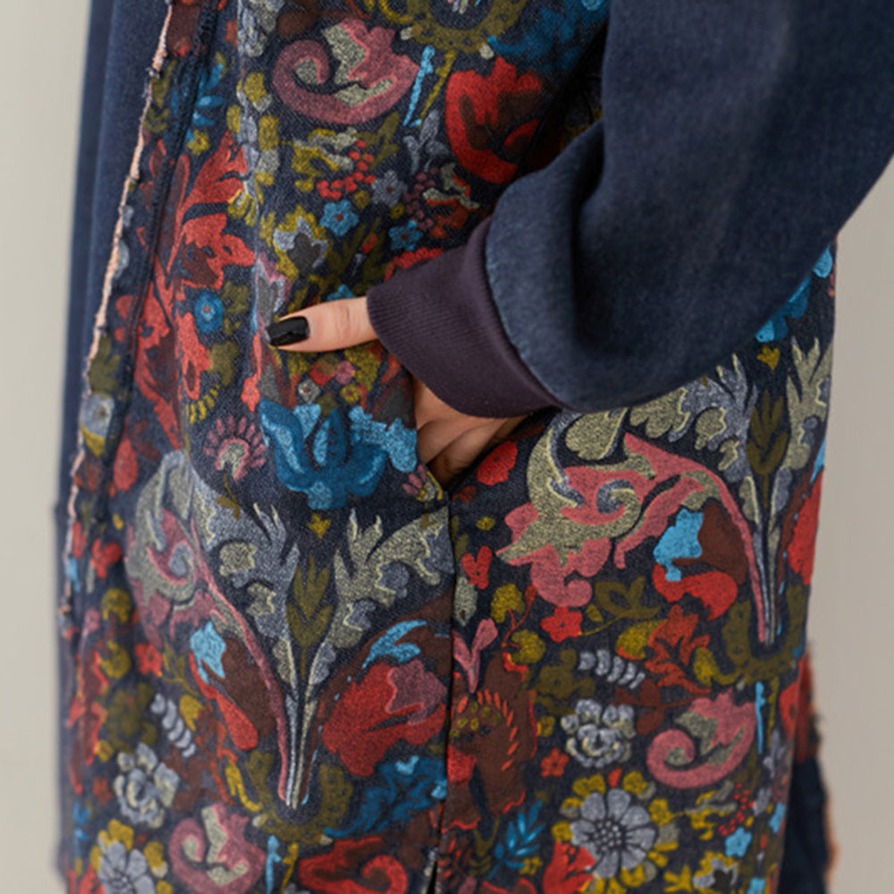 Crew Neck Spliced Printed Mid-length Dress