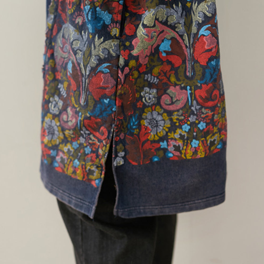 Crew Neck Spliced Printed Mid-length Dress