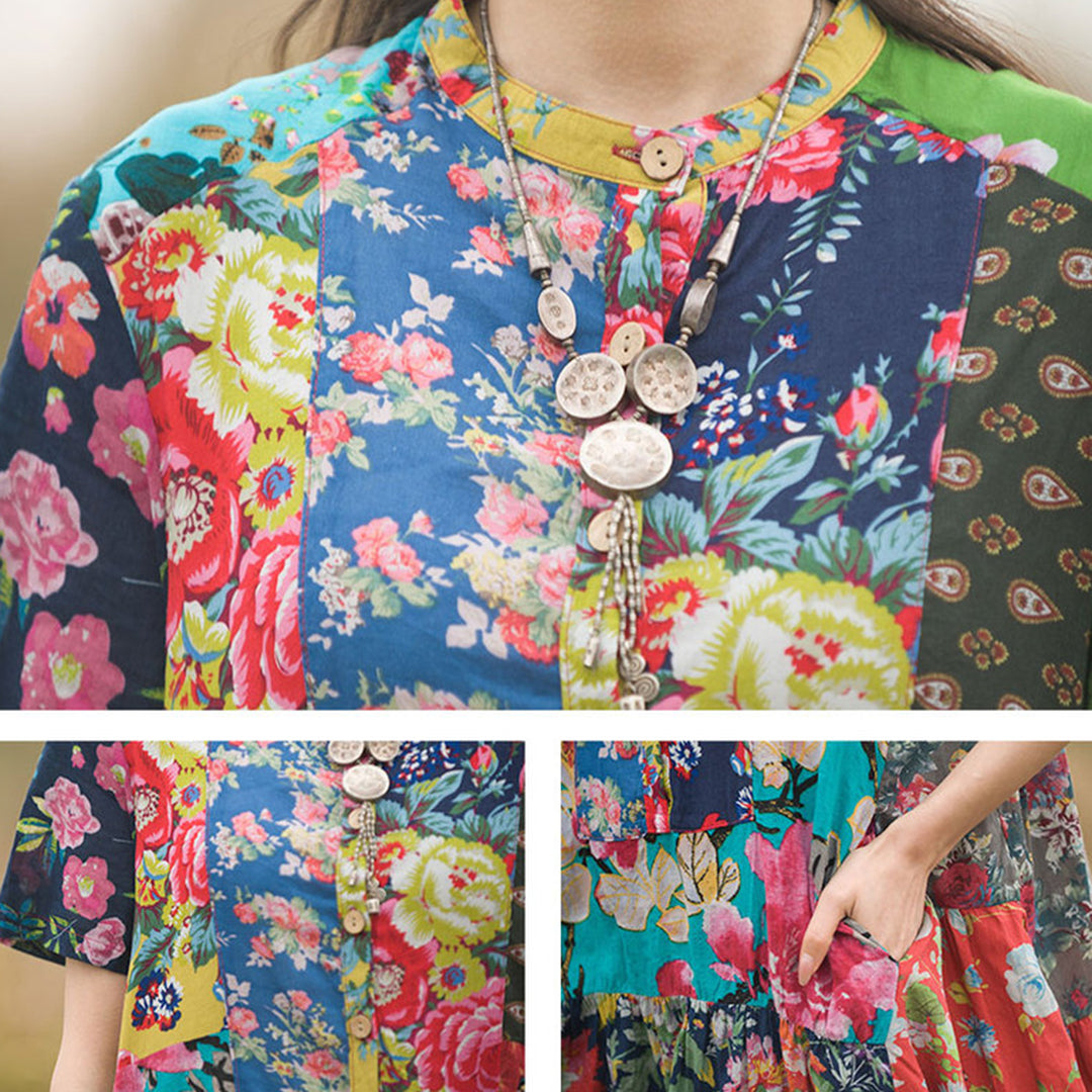 Ethnic Paneled Floral Dress - Luckyback