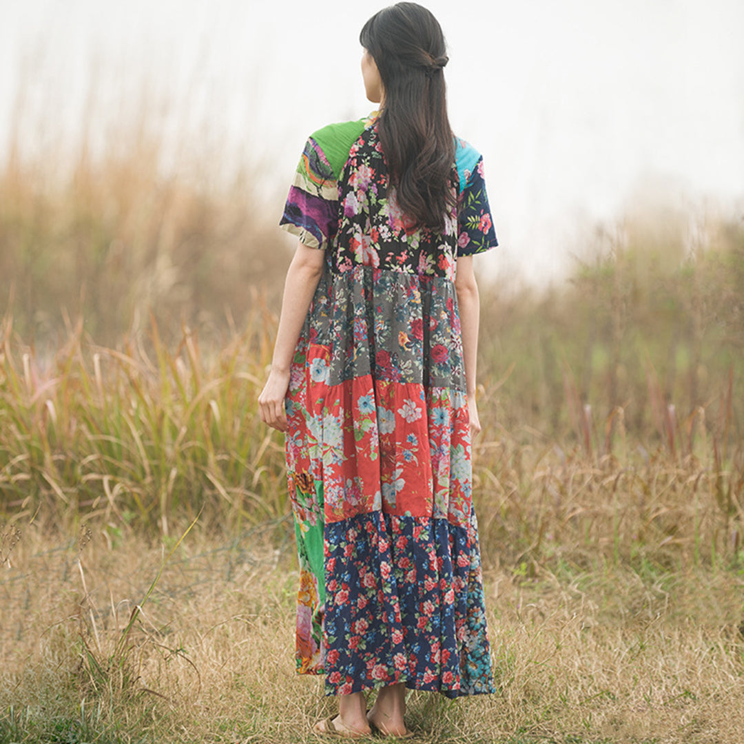 Ethnic Paneled Floral Dress - Luckyback