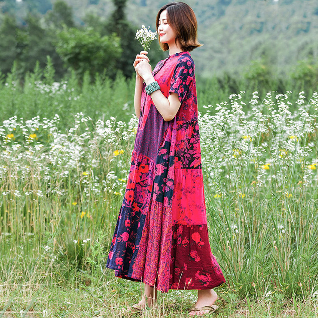 Ethnic Paneled Floral Dress - Luckyback