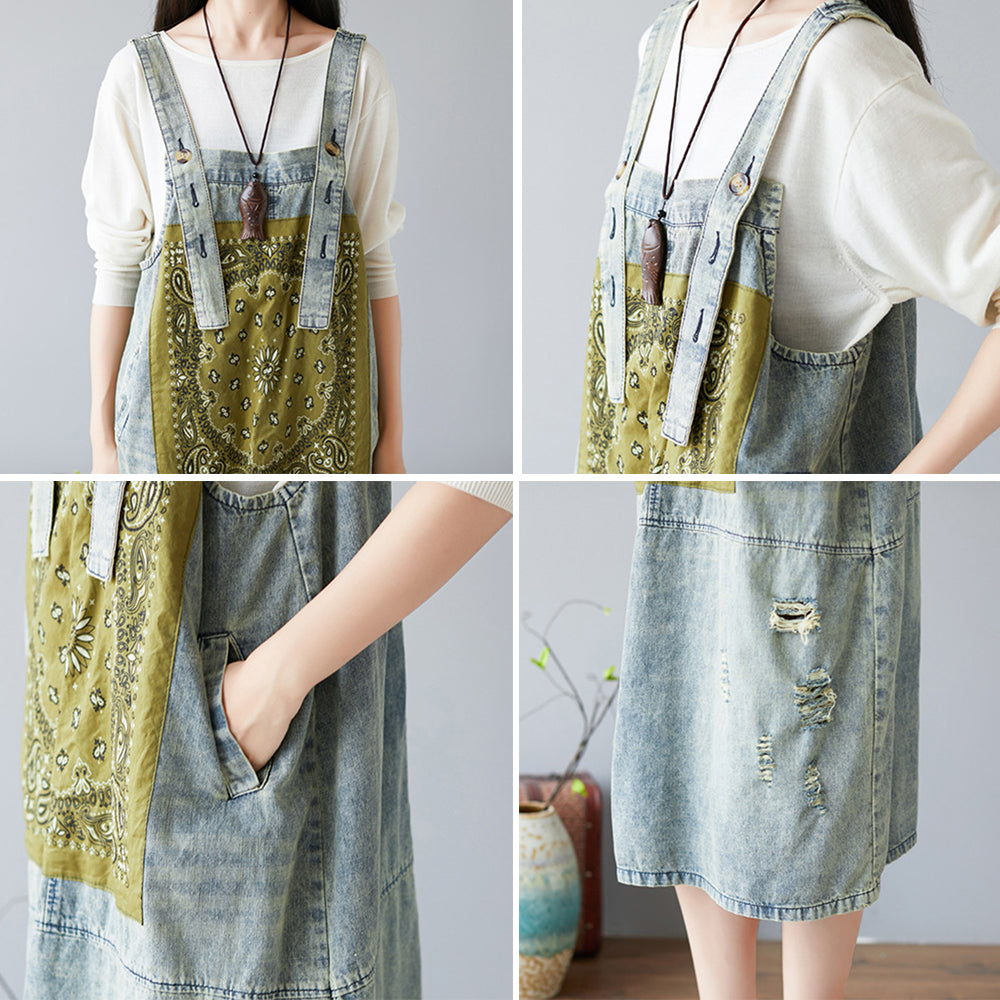 Ethnic Patch Pinafore Denim Dress