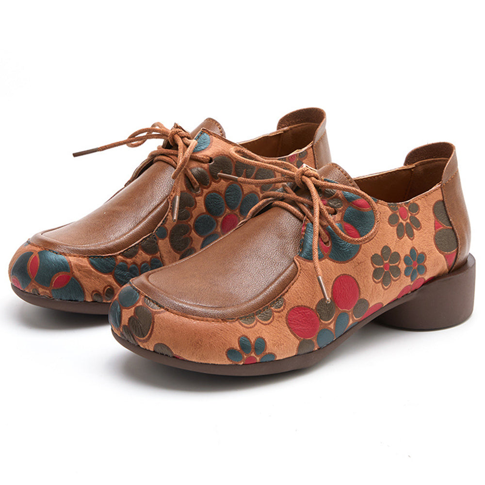 Ethnic Style Printed Lace-up Leather Shoes