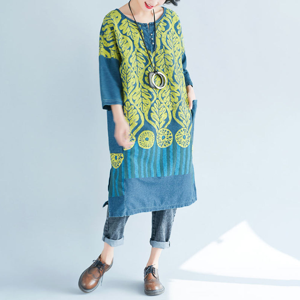 Ethnic Style Printed Retro Midi Dress For Women