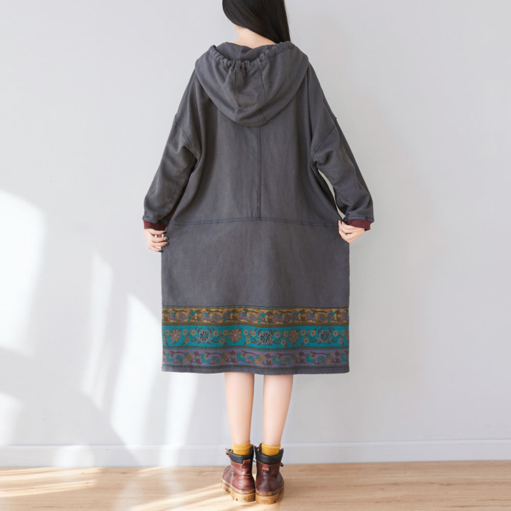 Ethnic Style Printed Stitched Hooded Dress