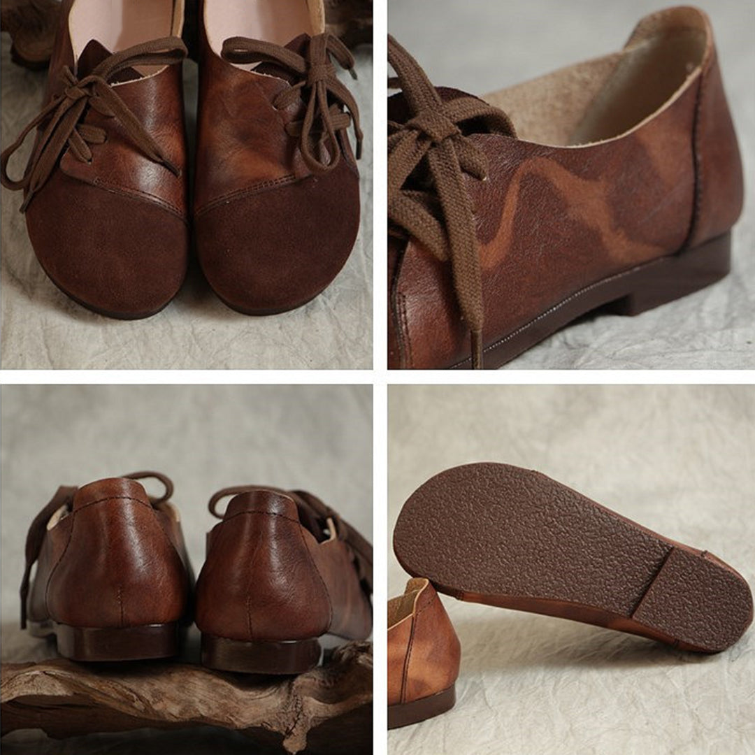 Handmade Retro Paneled Lace-Up Leather Shoes