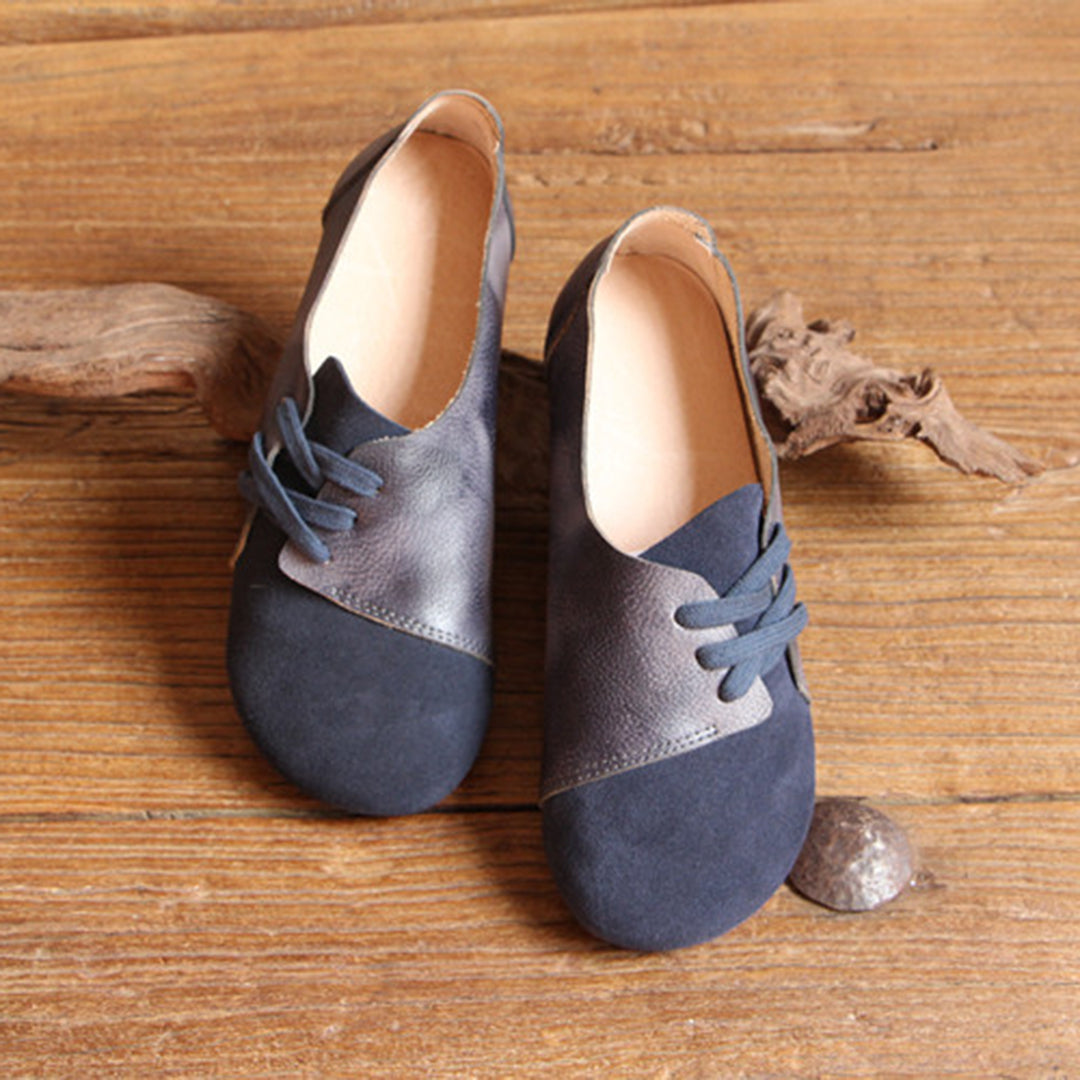 Handmade Retro Paneled Lace-Up Leather Shoes