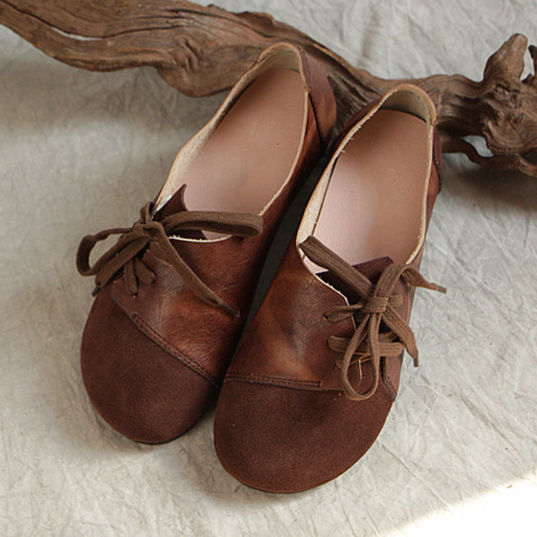 Handmade Retro Paneled Lace-Up Leather Shoes