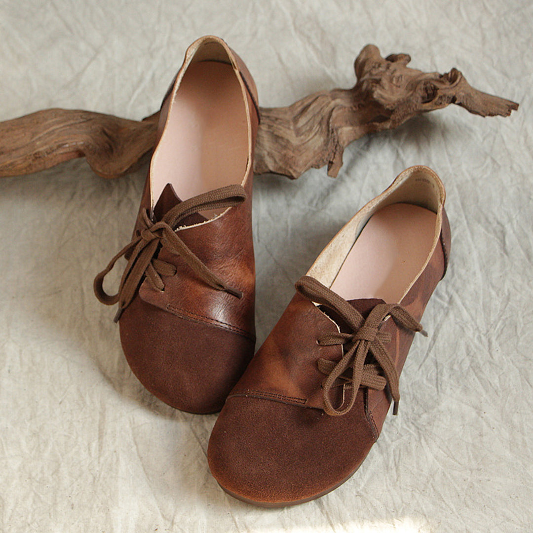 Handmade Retro Paneled Lace-Up Leather Shoes