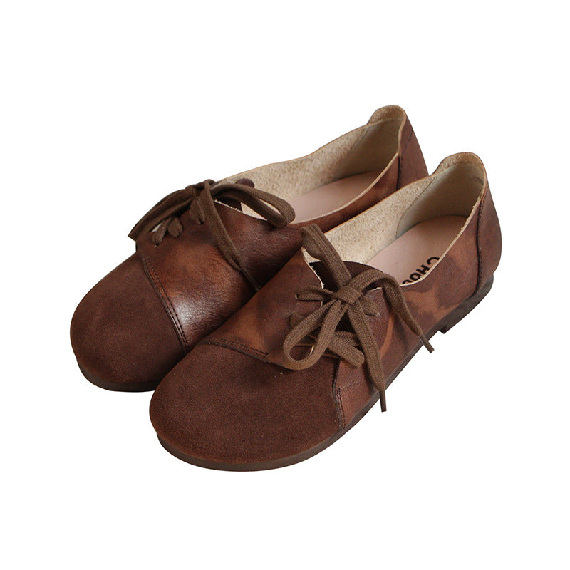 Handmade Retro Paneled Lace-Up Leather Shoes