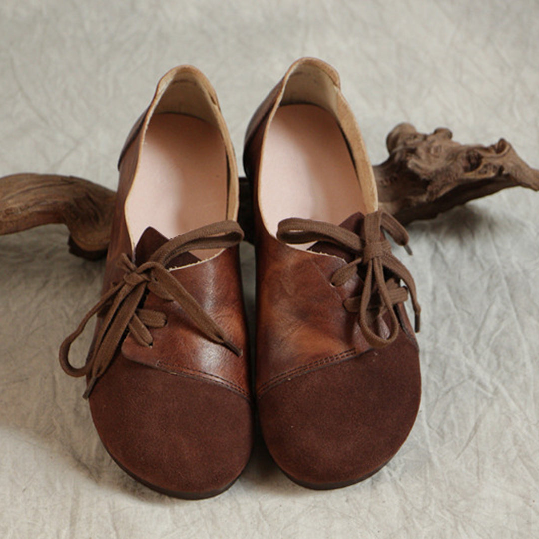Handmade Retro Paneled Lace-Up Leather Shoes
