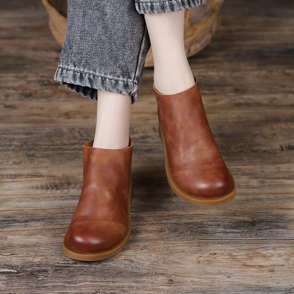 Handmade Retro Slip-On Leather Ankle Boots